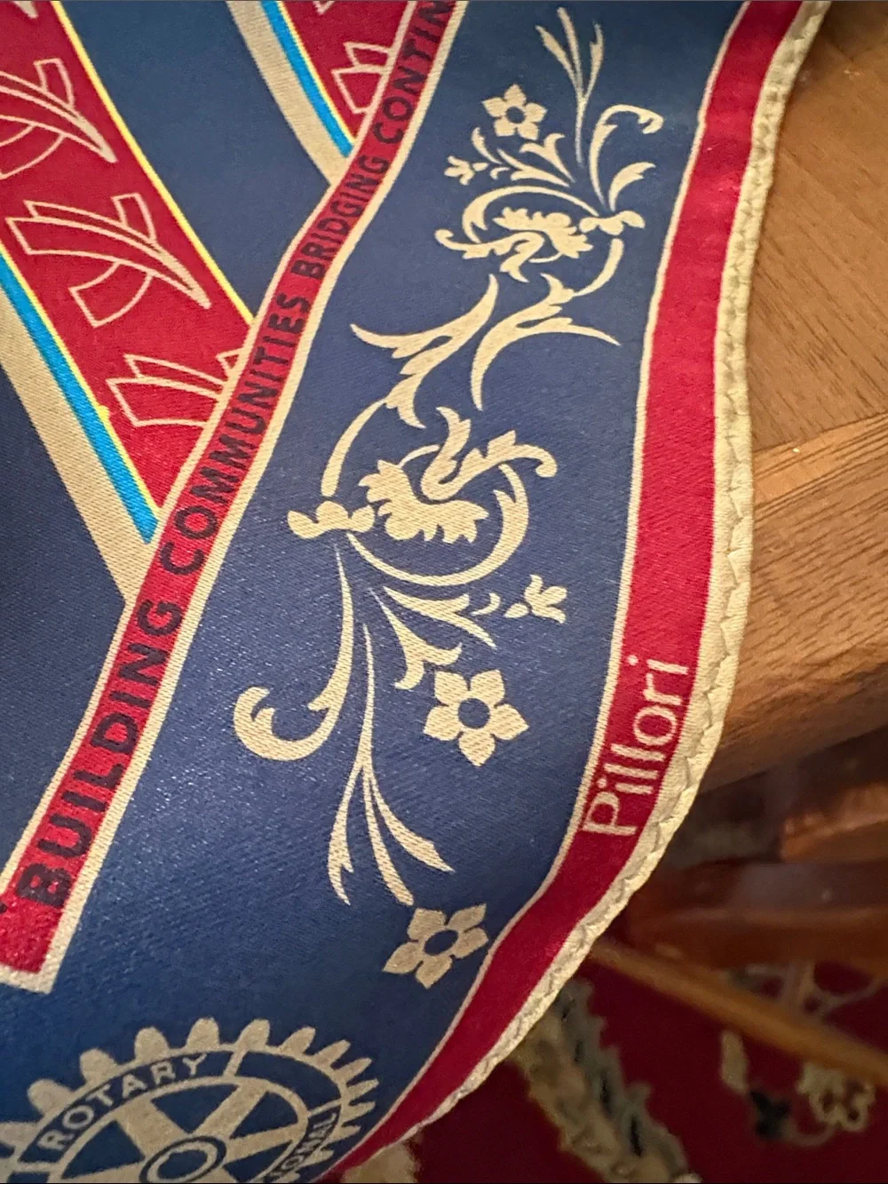 Vintage silk Pillori design Rotarian silk scarf